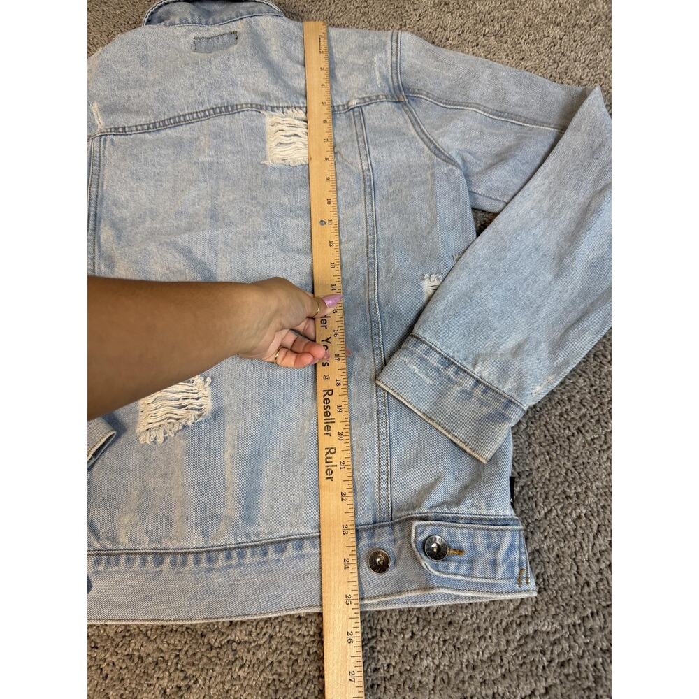 RUDE Jacket Mens M Blue Biker Denim Distressed Collared Button Pockets - Picture 6 of 10